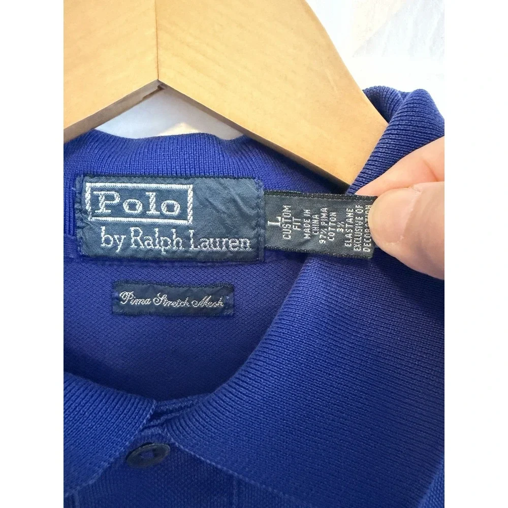 Polo Ralph Lauren Shirt Pima Stretch Mesh‎ Blue Short Sleeve Mens L Preppy Golf